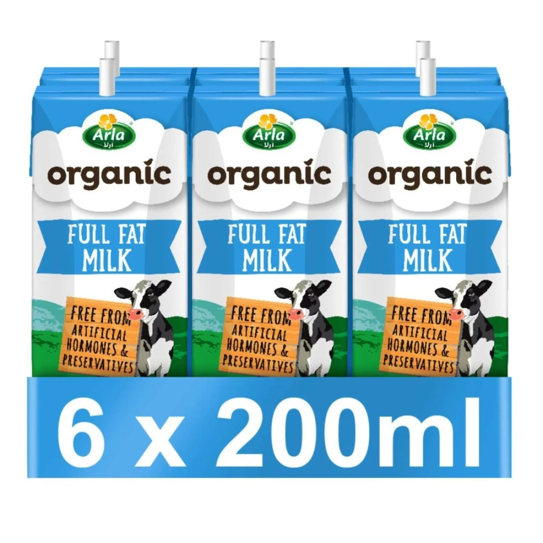 Arla Organic Full Fat Milk Multipack, 200ml Pack of 6