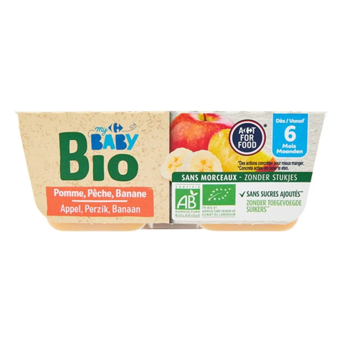 Carrefour Bio Apple Peach Banana Baby Compote 100g Pack of 4