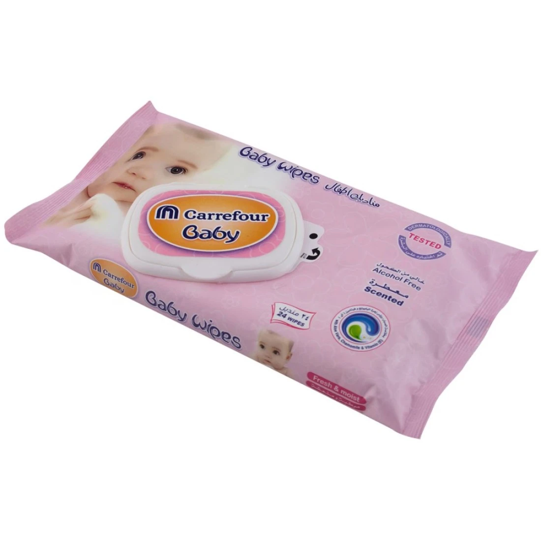كارفور مناديل مبللة للأطفال خالية من الكحول معطرة برائحة الألوفيرا 24 منديل - أبيض