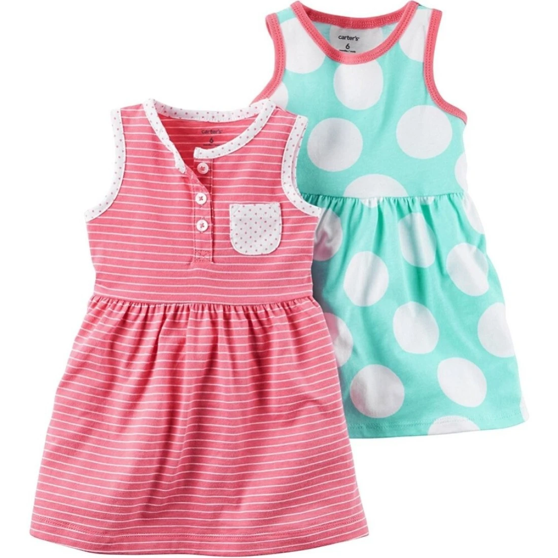 Carters Baby Clothing Outfit Girls 3-Piece Set Dress and Bottoms, Pink Big Dot/Mint Stripe, NB
