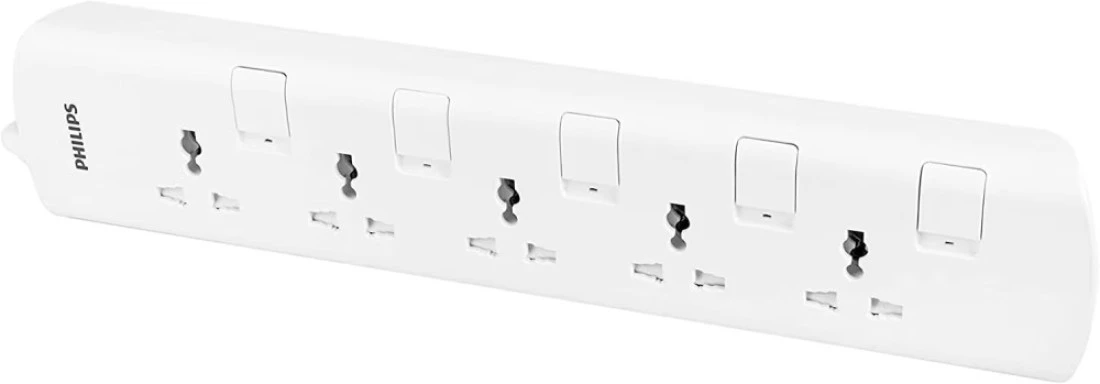 فيليبس مضاعف الطاقة 5 مقابس تمديد 4NB-0003 متر- أبيض-