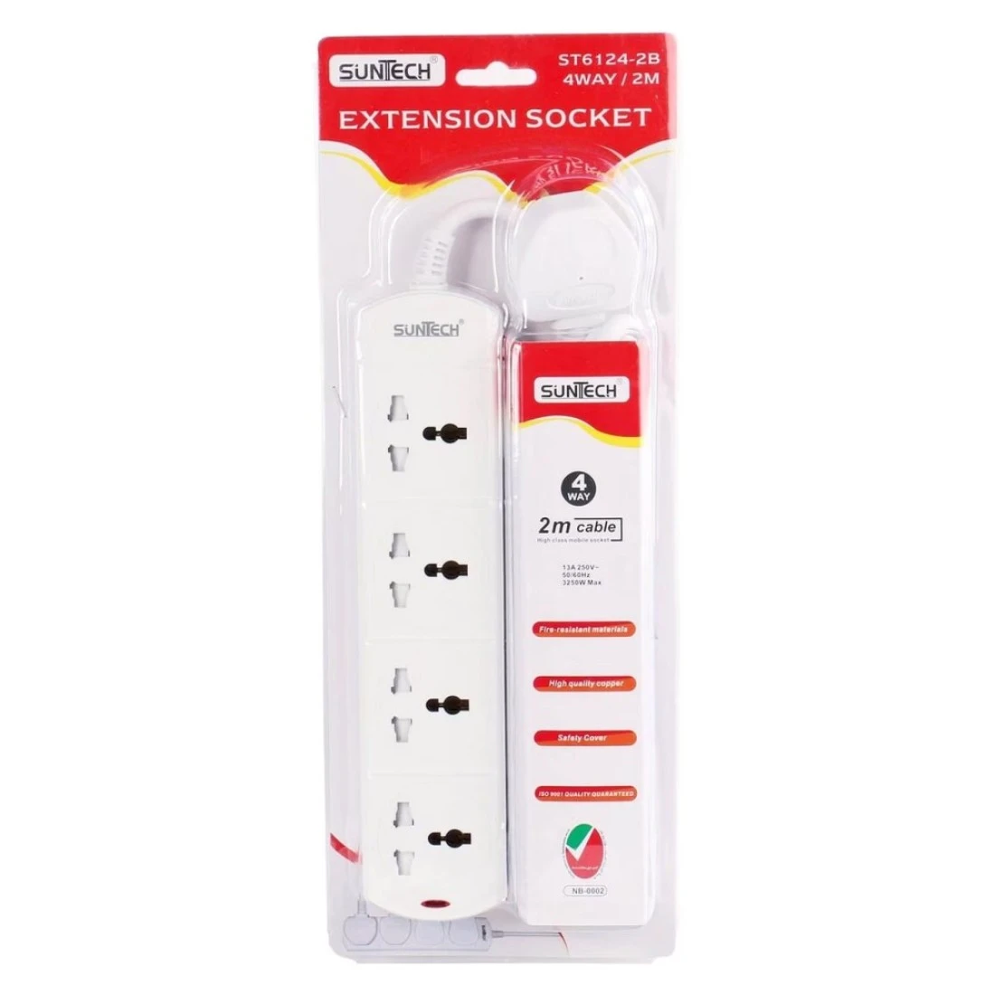 صن تيك مقبس التمديد مع 4 مخارج بكابل بطول مترين