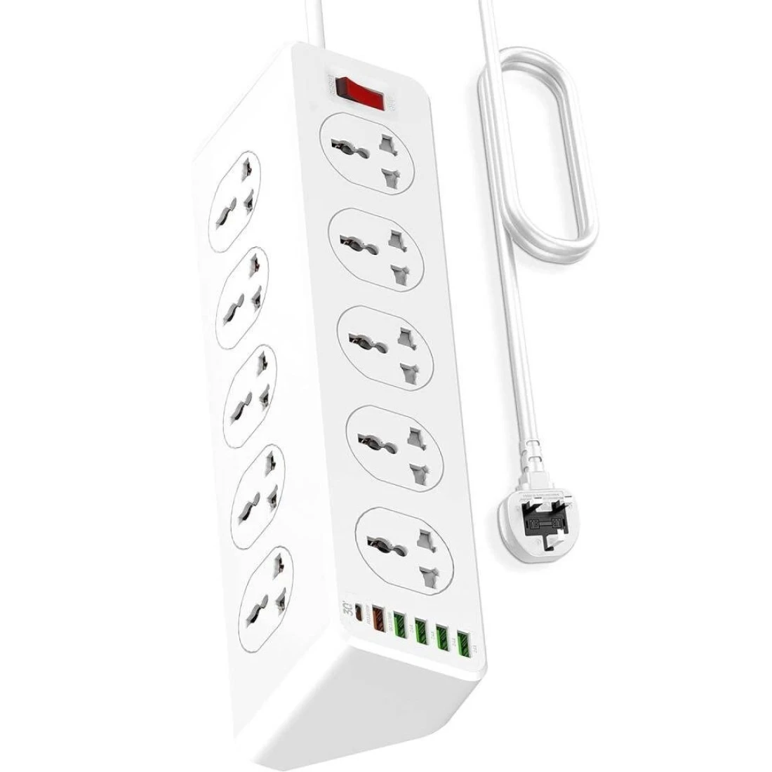 10 Way Power Extension Cord Surge Protector Strip Heavy Duty Universal Electrical Socket 5x USB-A 1x USB-C PD 30W