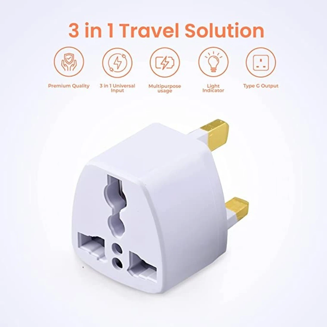 Universal Power Plug for UAE/KSA/UK/HK, 3 Pin Travel Adapter, Power Converter Socket for US/AU/JP/CN - (Pack of 1)