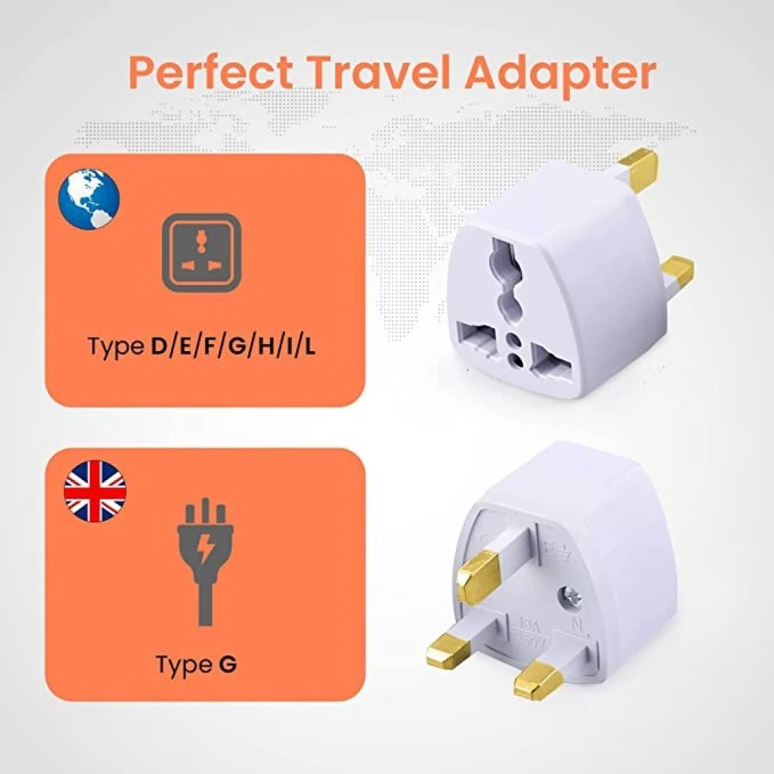 Universal Power Plug for UAE/KSA/UK/HK, 3 Pin Travel Adapter, Power Converter Socket for US/AU/JP/CN - (Pack of 1)