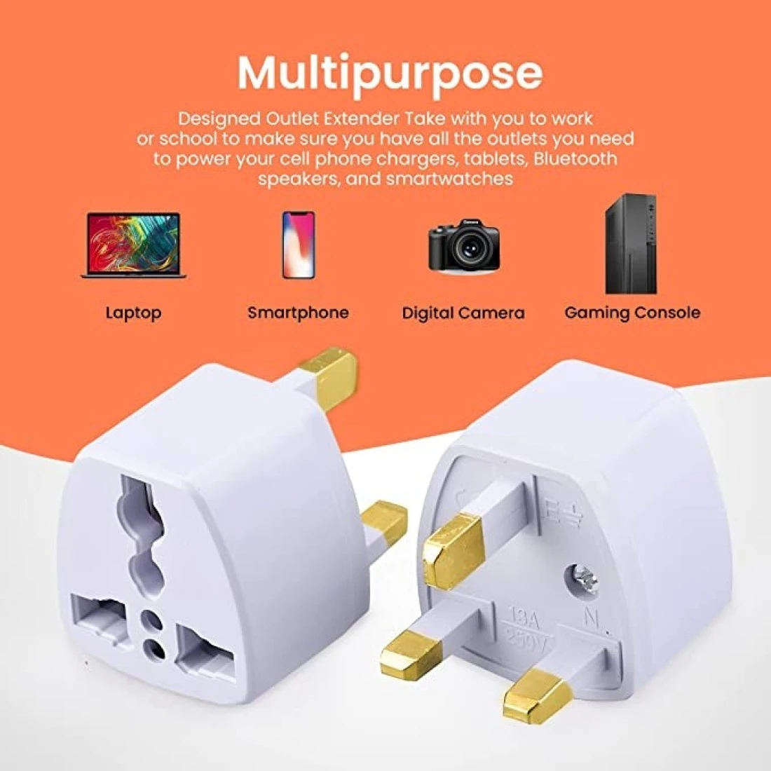 Universal Power Plug for UAE/KSA/UK/HK, 3 Pin Travel Adapter, Power Converter Socket for US/AU/JP/CN - (Pack of 1)