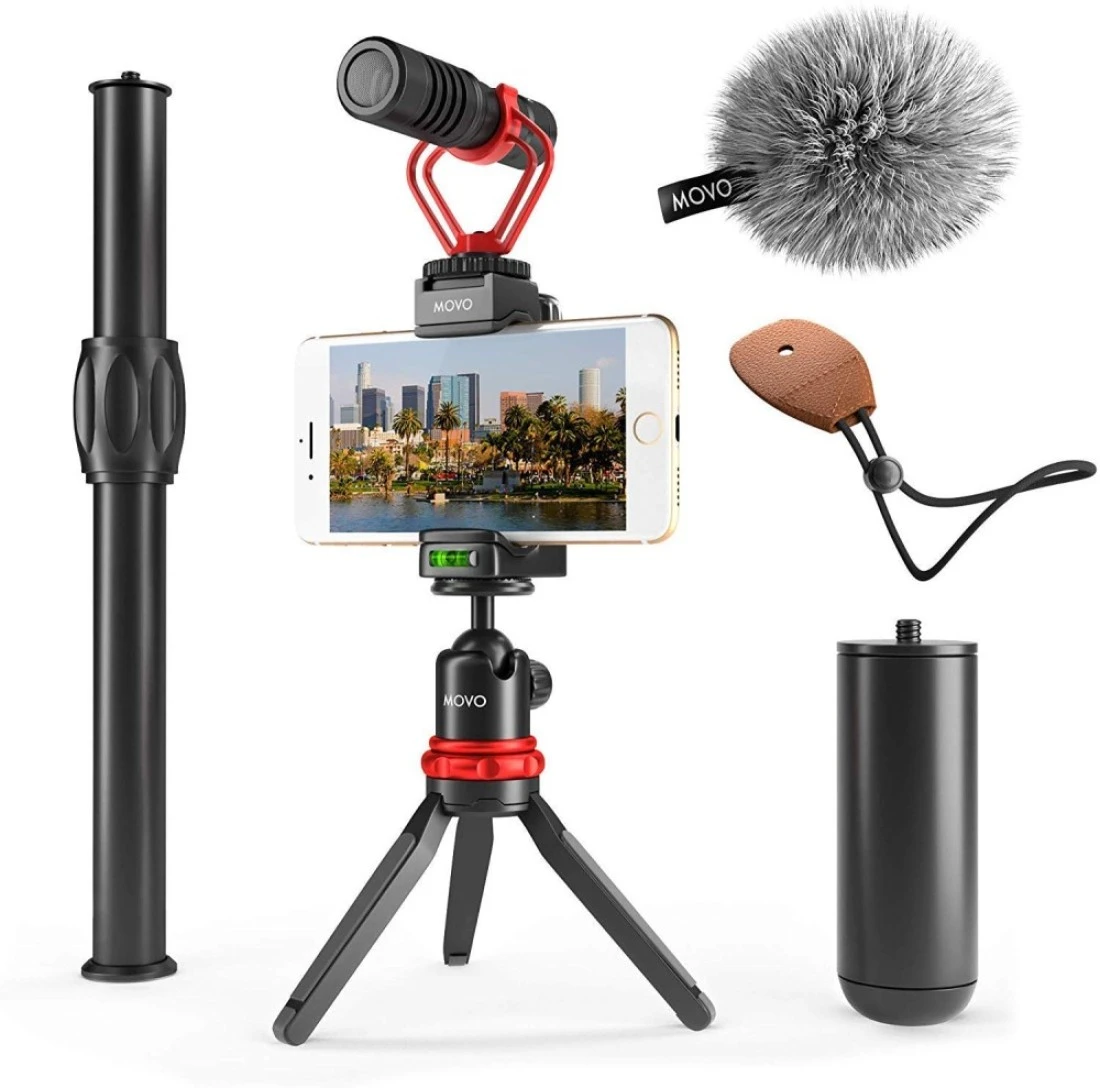 Movo VXR10 Smartphone Video Rig with Mini Tripod Phone Grip and Video Microphone Compatible with iPhone 13 12 11 11 Pro XS XR X 8 7 and Android for YouTube Tik Tok Filming Vlogging