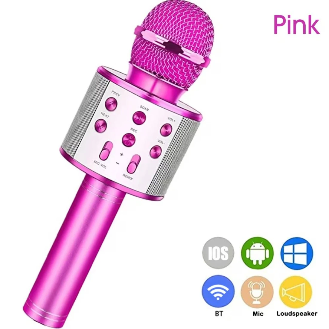 Generic-WS-858 Portable Wireless Karaoke Microphone Handheld Cellphone Karaoke Player Built-in BT HIFI Speaker Selfie 3-in-1 Rechargeable Li-battery Karaoke KTV MIC Machine