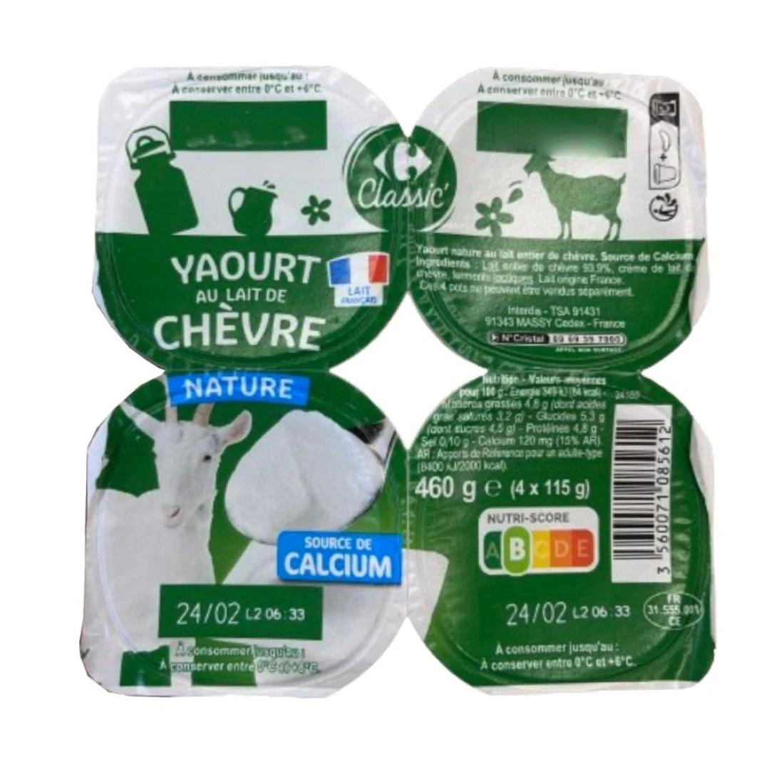 كارفور بيو زبادي سادة 115 غرام حزمة من 4