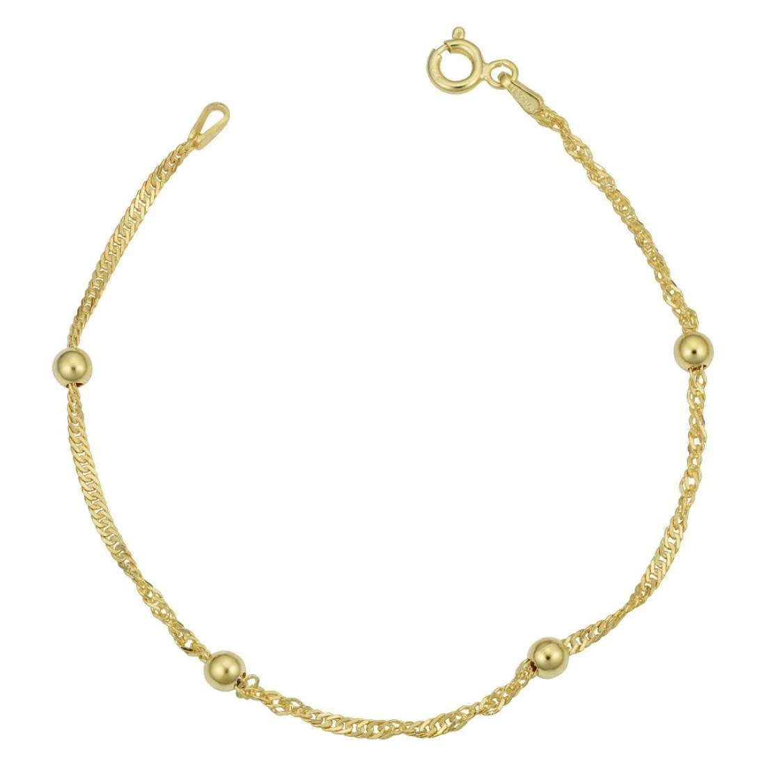 Kooljewelry Yellow Gold Over Sterling Silver 1.5 mm Singapore Bead Station Anklet (10 inch)