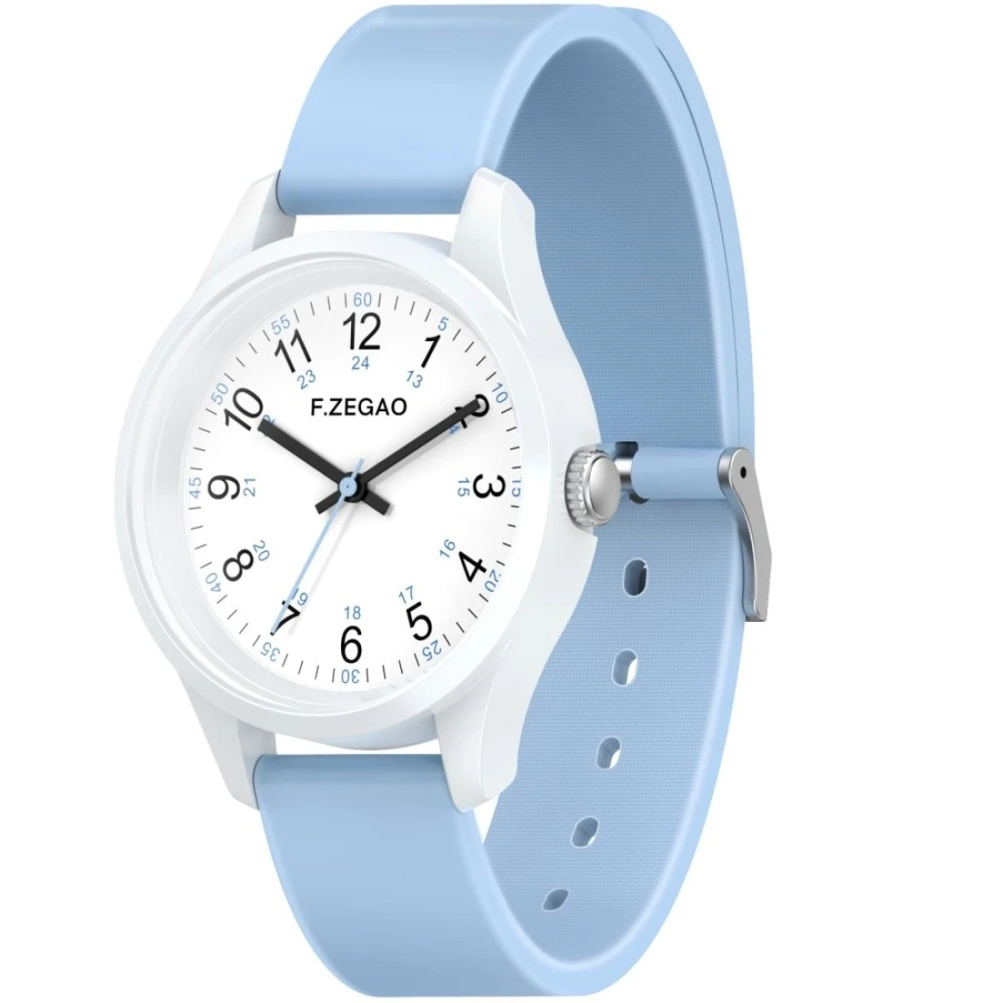 F.ZEGAO Waterproof Watches for Women, Easy Read Simple Nurse Watch with Second Hand, Ladies Watches with Blue Soft Silicone Band for Swimming, 40mm Diameter