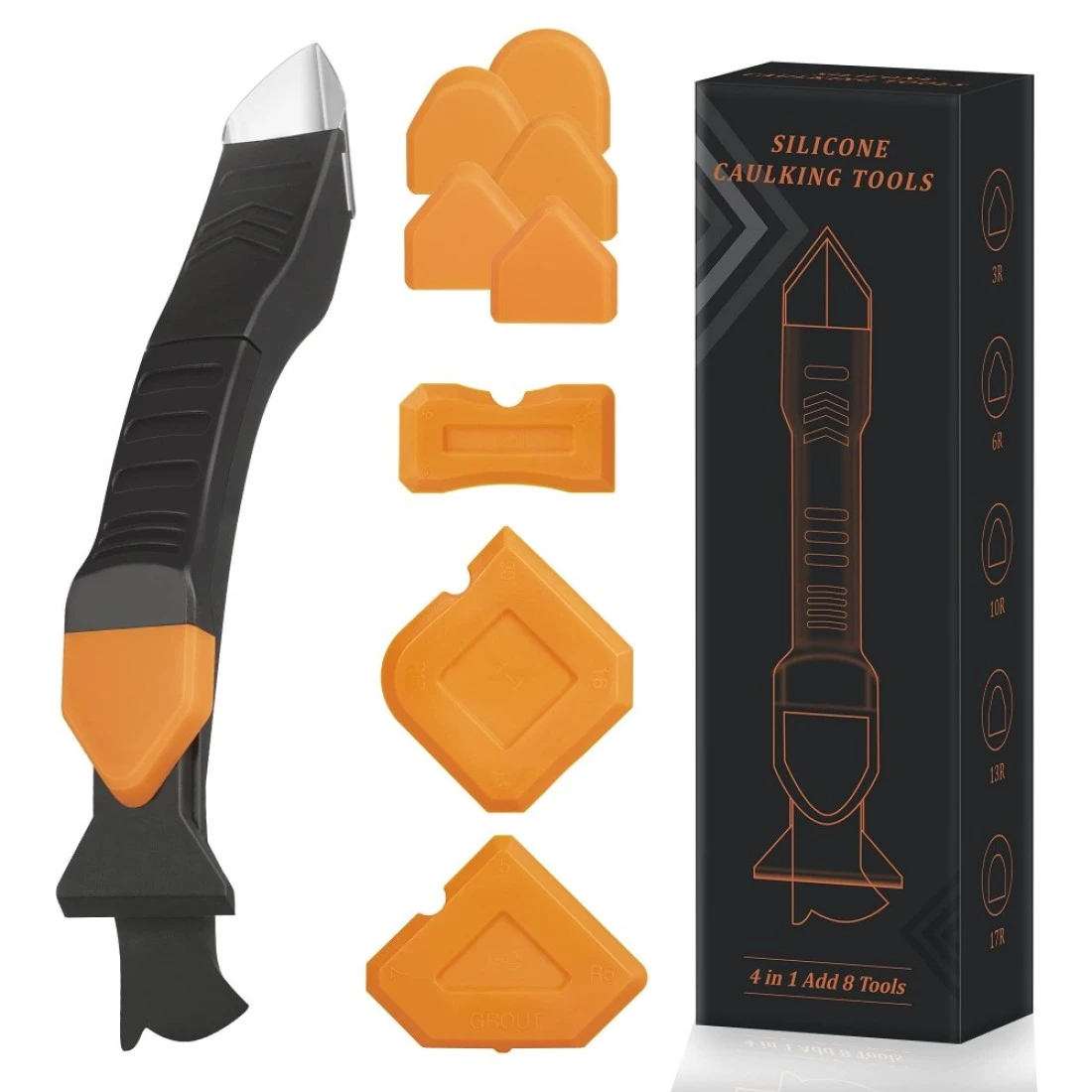 Silicone Caulking Tools, 4 in1 Silicone Sealant Finishing Tool by DEVENTORZ, Dried Caulk Remover Scraper, Caulk Remover Glass Glue Angle Scrape for Kitchen Bathroom Window, Sink Joint