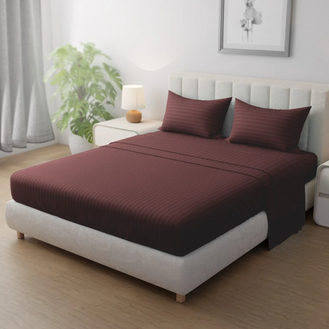 Klub Linen 3PC Striped Fitted Sheet Set, Ultra Soft Microfiber Bedding Set - 1 Fitted Sheet Single (90x190cm) with Deep Pocket and 2 Pillowcases (50 x 75 cm), Chocolate