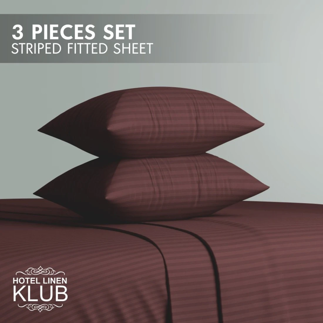 Klub Linen 3PC Striped Fitted Sheet Set, Ultra Soft Microfiber Bedding Set - 1 Fitted Sheet Single (90x190cm) with Deep Pocket and 2 Pillowcases (50 x 75 cm), Chocolate