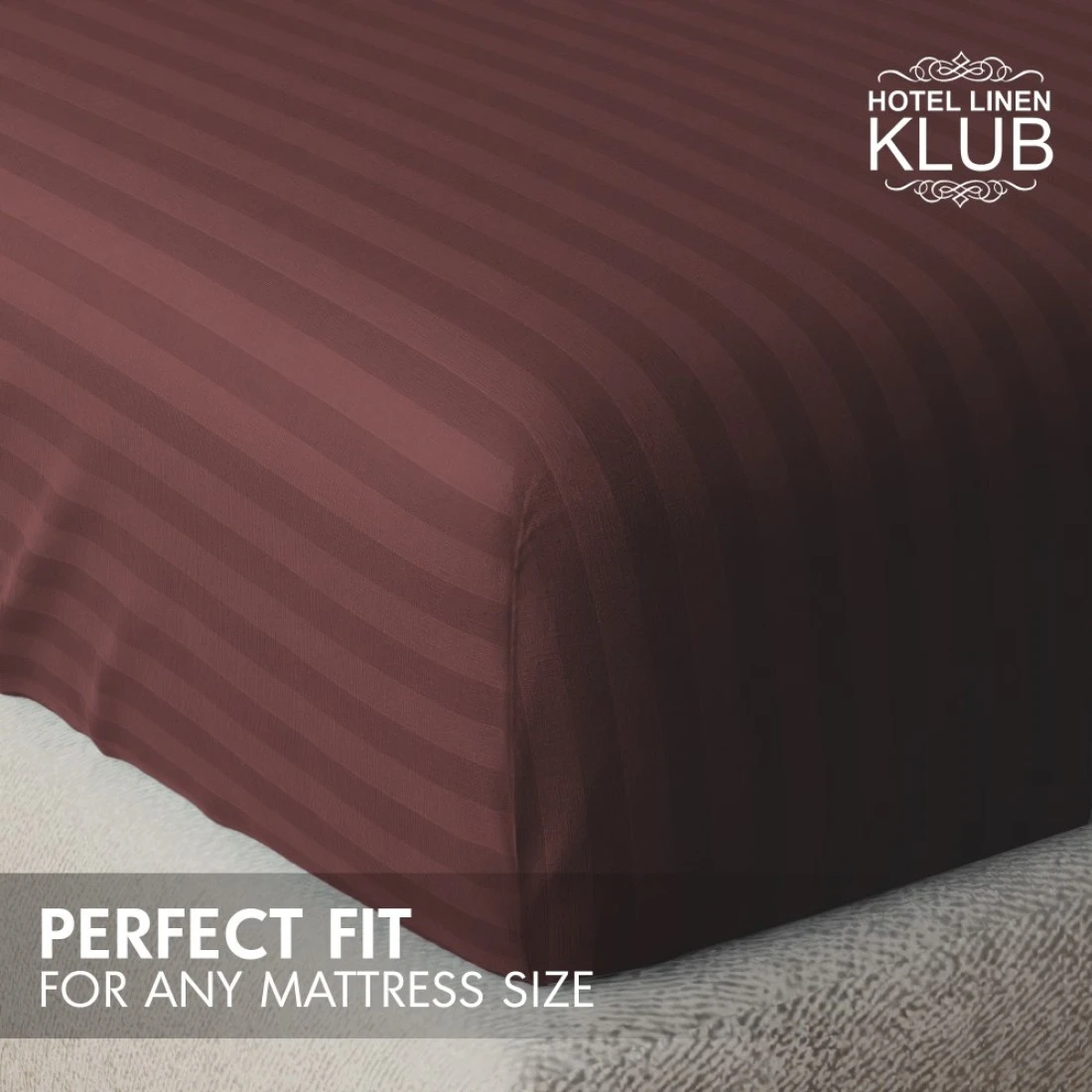 Klub Linen 3PC Striped Fitted Sheet Set, Ultra Soft Microfiber Bedding Set - 1 Fitted Sheet Single (90x190cm) with Deep Pocket and 2 Pillowcases (50 x 75 cm), Chocolate