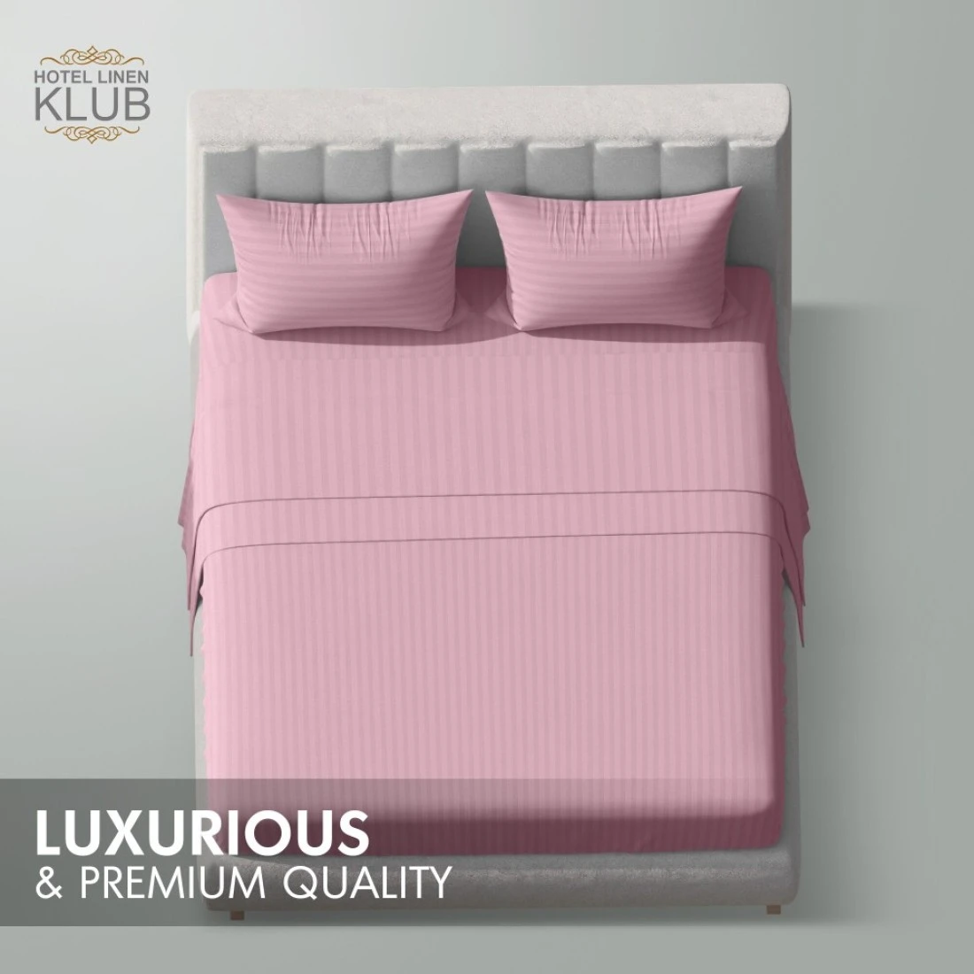 Klub Linen 3PC Striped Fitted Sheet Set, Ultra Soft Microfiber Bedding Set - 1 Fitted Sheet Double (120x200cm) with Deep Pocket and 2 Pillowcases (50 x 75 cm), Baby Pink