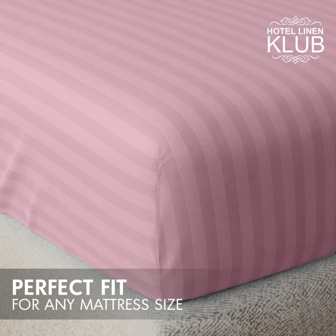 Klub Linen 3PC Striped Fitted Sheet Set, Ultra Soft Microfiber Bedding Set - 1 Fitted Sheet Double (120x200cm) with Deep Pocket and 2 Pillowcases (50 x 75 cm), Baby Pink