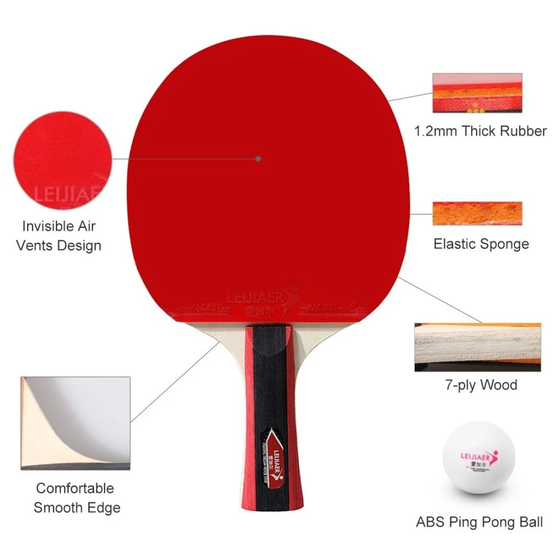 Generic-Table Tennis 2 Player Set 2 Table Tennis Bats Rackets and 3 Ping Pong Balls with Cover Bag