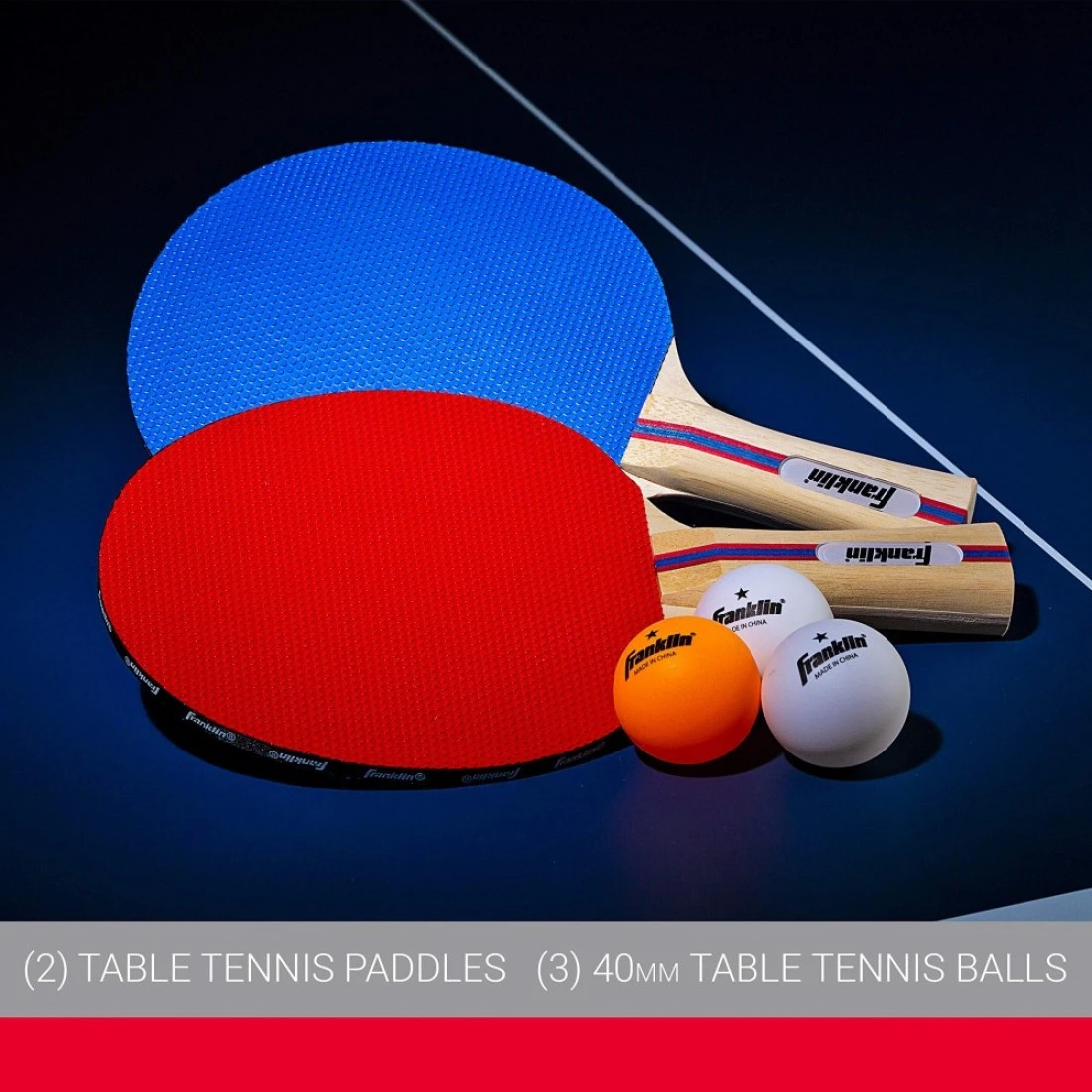 Franklin Sports Ping Pong Paddle Set with Balls 2 Player Table Tennis Paddle Kit with 2 Paddles 3 Balls Included Red Blue