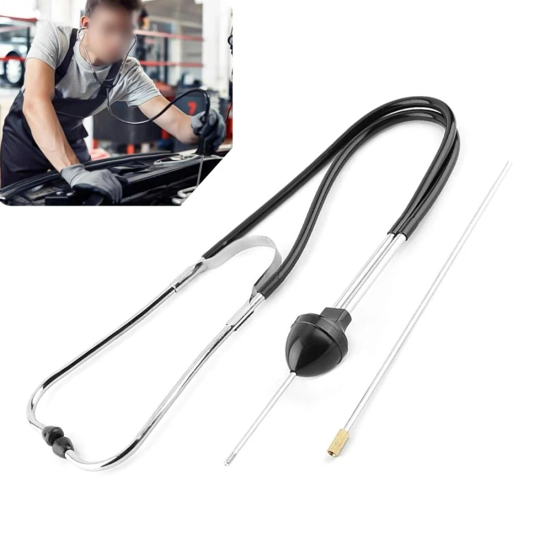 Sephile Car Stethoscope, Vehicle Abnormal Noise Mechanic Diagnostic Device, Stainless Steel Cylinder Noise Auscultation Tool with Sensitive Earphones, for Most Cars Repair Tools (Black &amp; Silver)