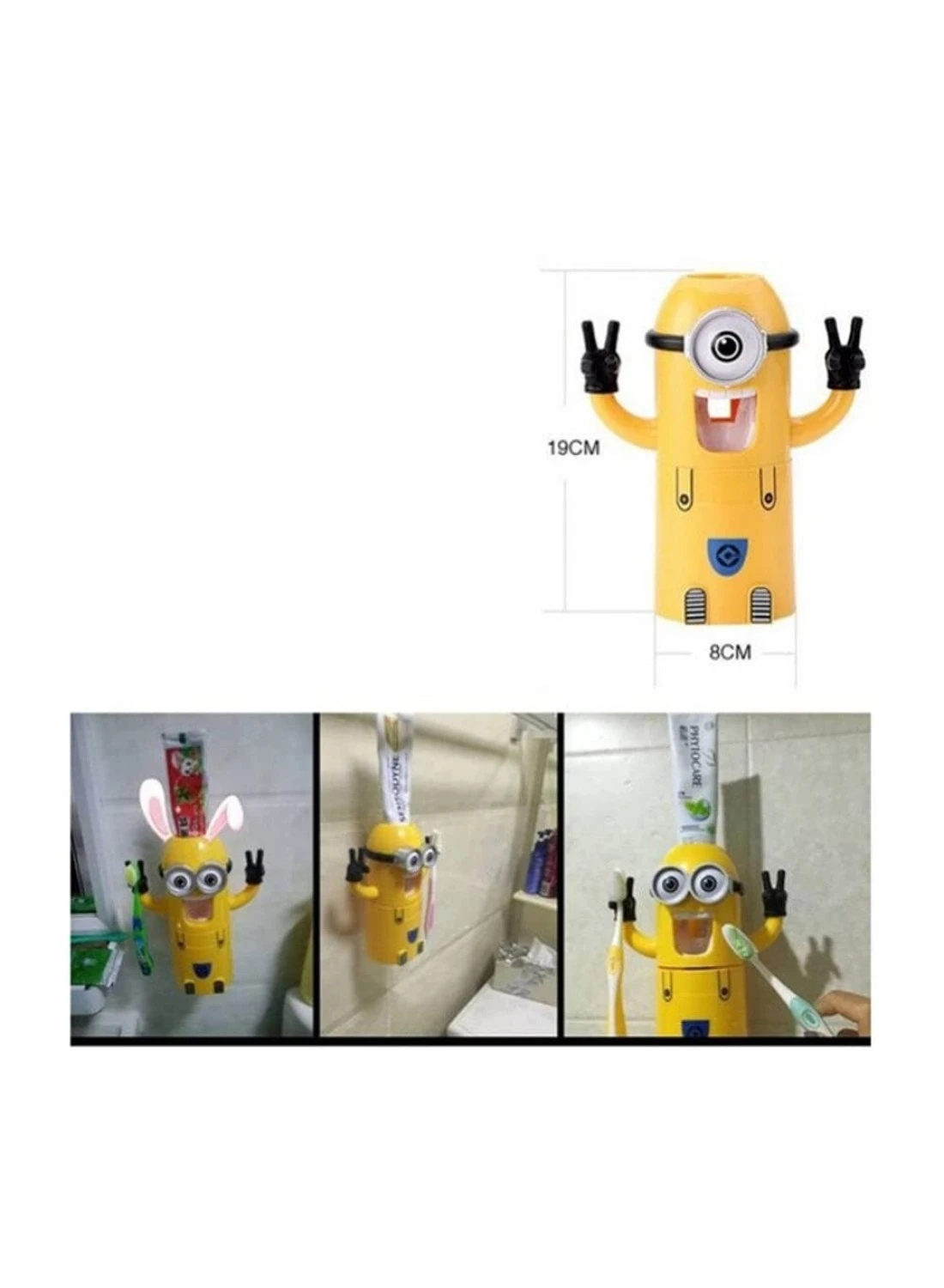Cartoon Little Yellow Man Toothbrush Holder Set with Automatic Toothpaste Dispenser Fun &amp; Practical Bathroom Organizer for Kids Hands-Free Toothpaste Squeezer