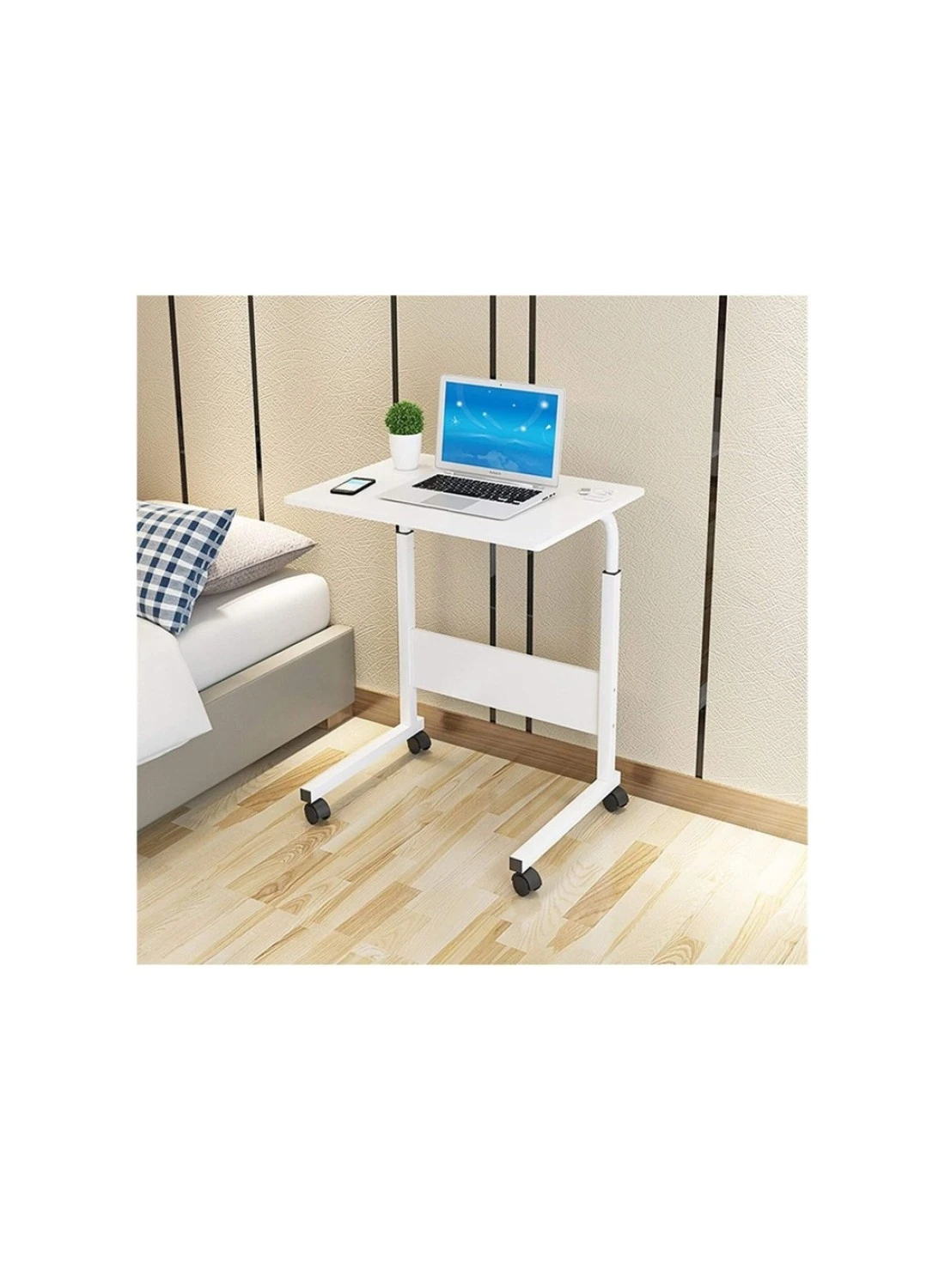 Over Bed Tables Laptop Cart 80cm 50cm Computer Workstations Mobile Table Movable Portable Adjustable Notebook Stand On Wheels For Small Space