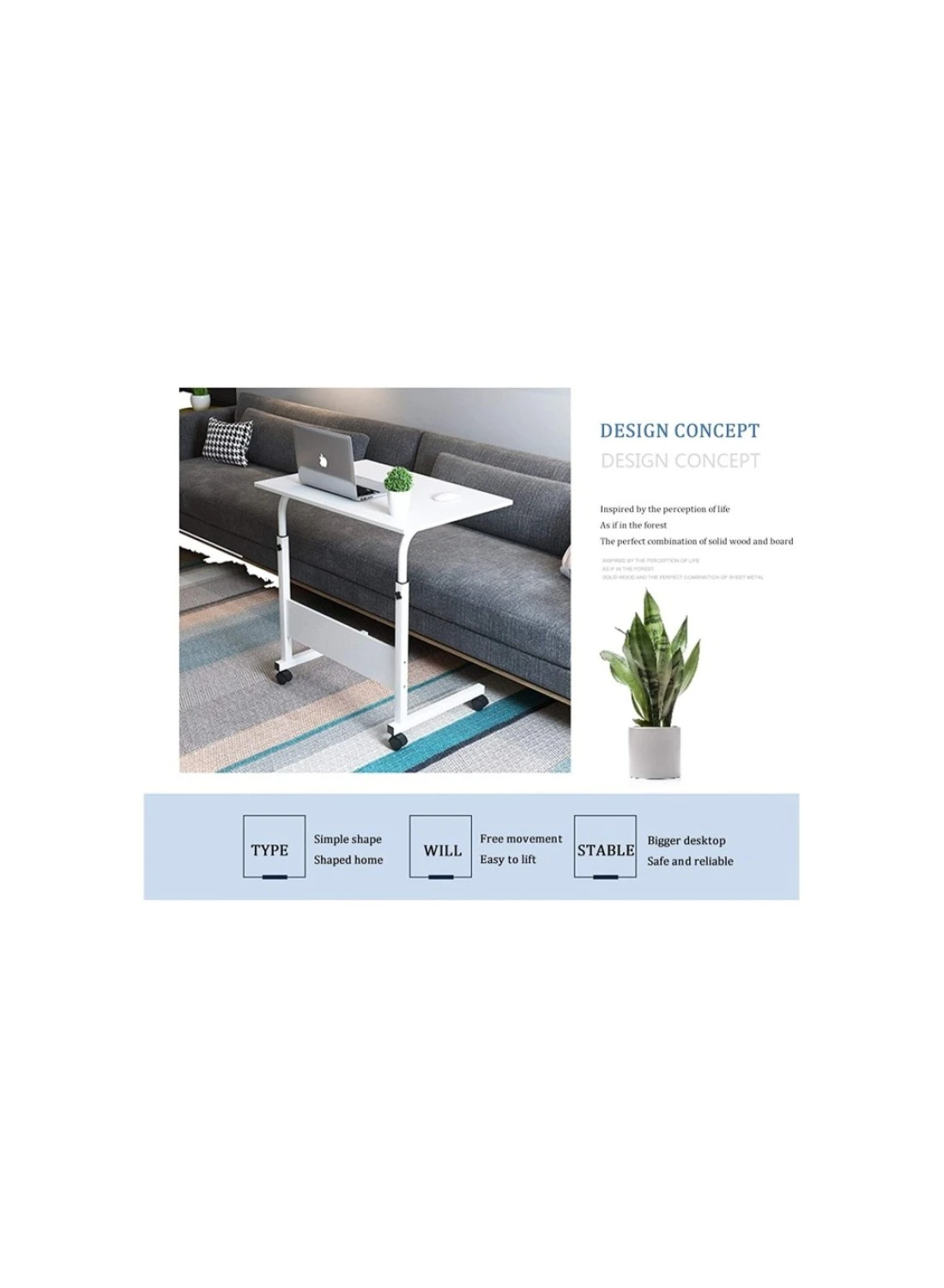 Over Bed Tables Laptop Cart 80cm 50cm Computer Workstations Mobile Table Movable Portable Adjustable Notebook Stand On Wheels For Small Space