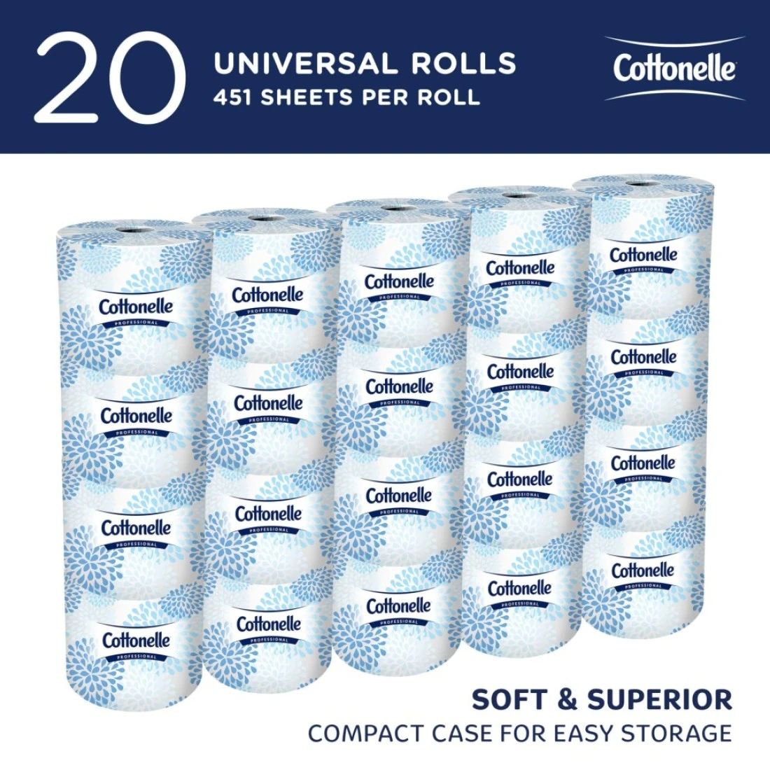 Cottonelle Professional Standard Roll Toilet Paper 13135 2Ply White Compact Case for Easy Storage 451 SheetsRoll 20 RollsCase 9020 SheetsCase