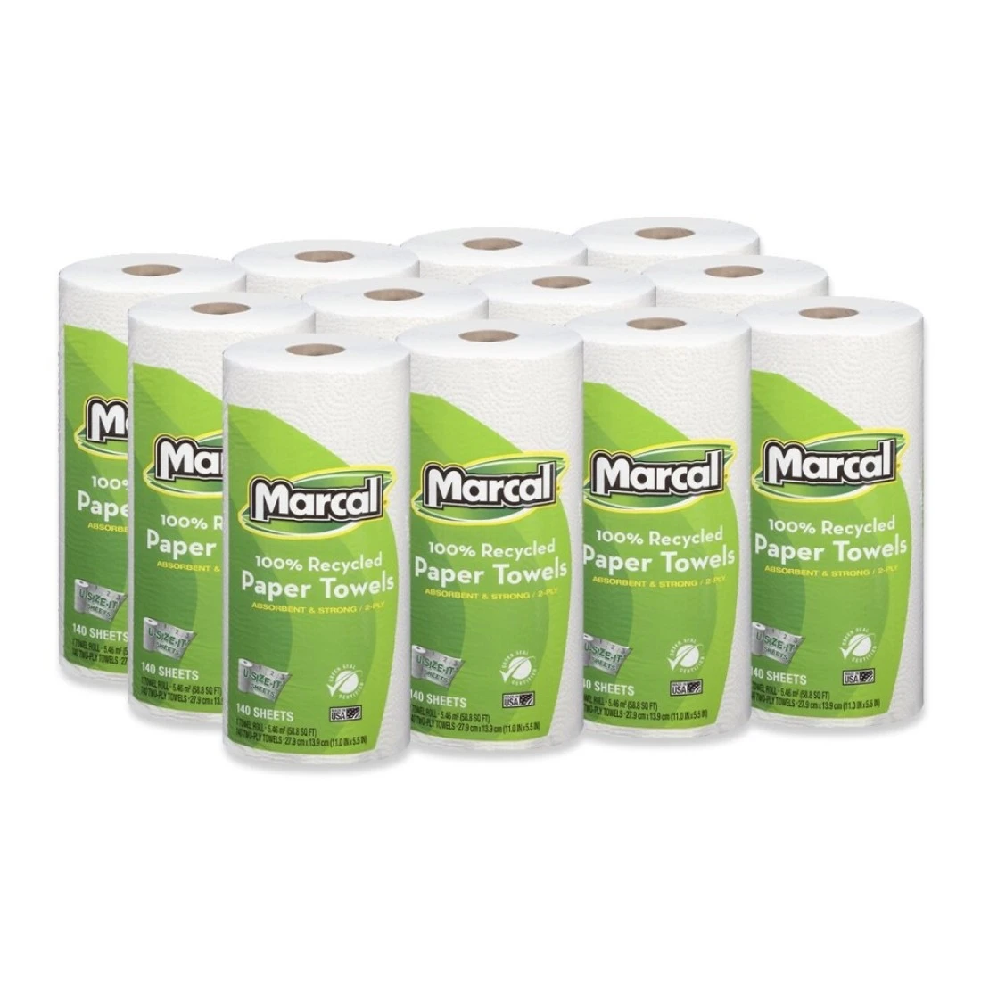 Marcal Paper Towels USizeIt Sheets 2 Ply 140 Sheets Per Roll 100 Recycled 12 Roll Out Rolls Per Case Green Seal Certified Paper Towel Rolls 06183