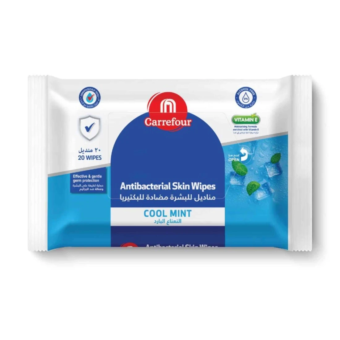 Carrefour Cool Mint Antibacterial Wipes White 20 Wipes