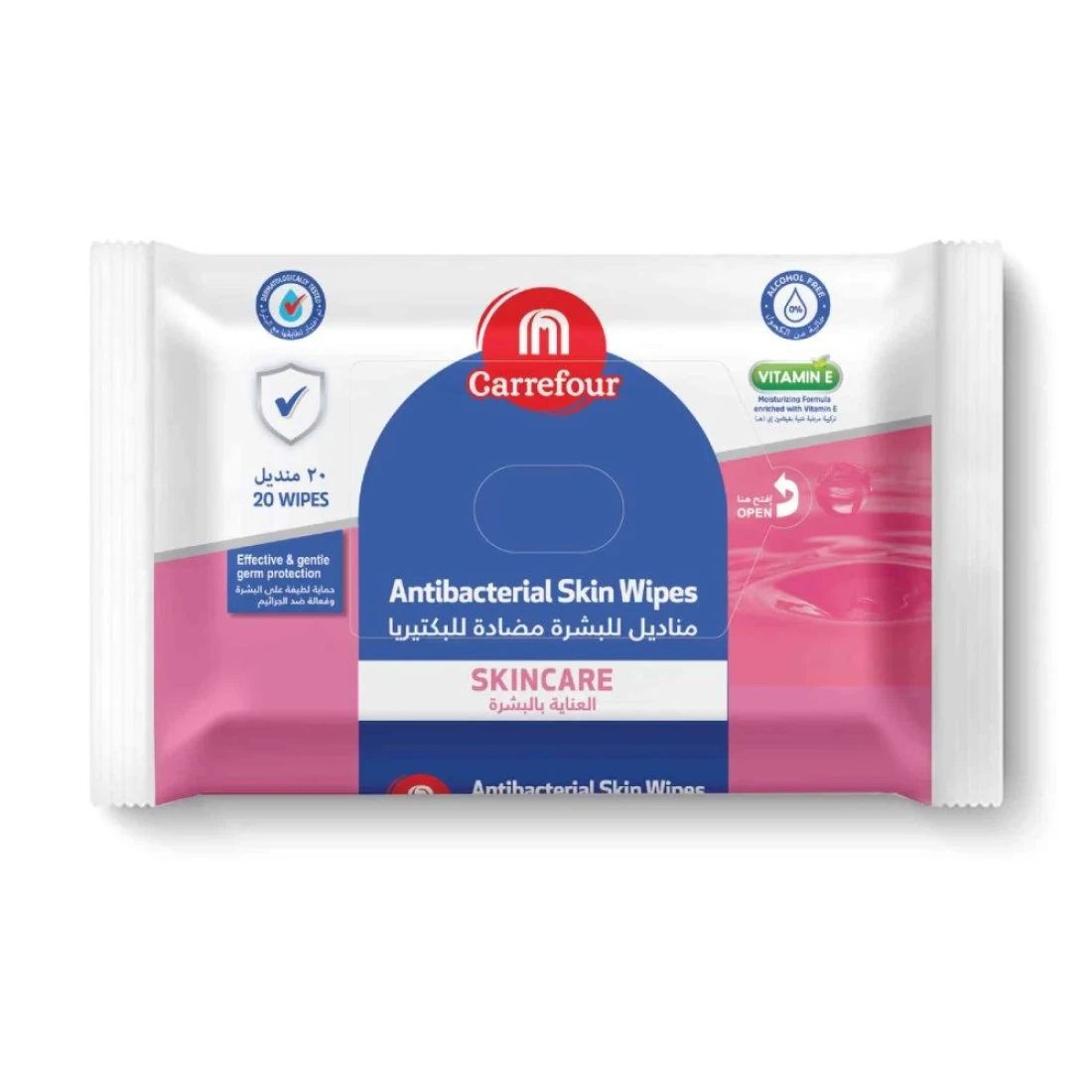كارفور مناديل مبللة للعناية بالبشرة مضادة للبكتيريا 20 منديل