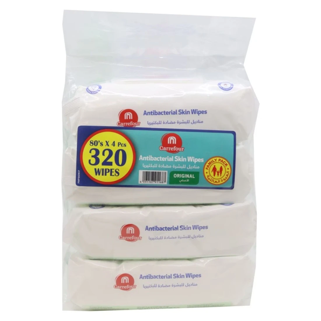 Carrefour Original Antibacterial Skin Wipes White 80 Wipes Pack of 4