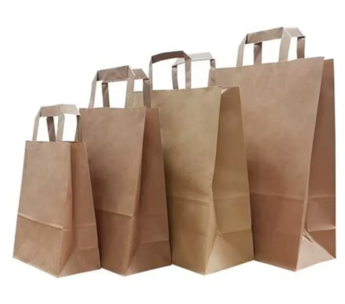 Kraft Flat Handle Paper Bag 25Pcs, 31X24X12Cm