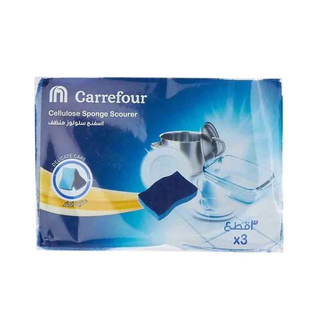 Carrefour Cellulose Sponge Scourer Blue 3 PCS