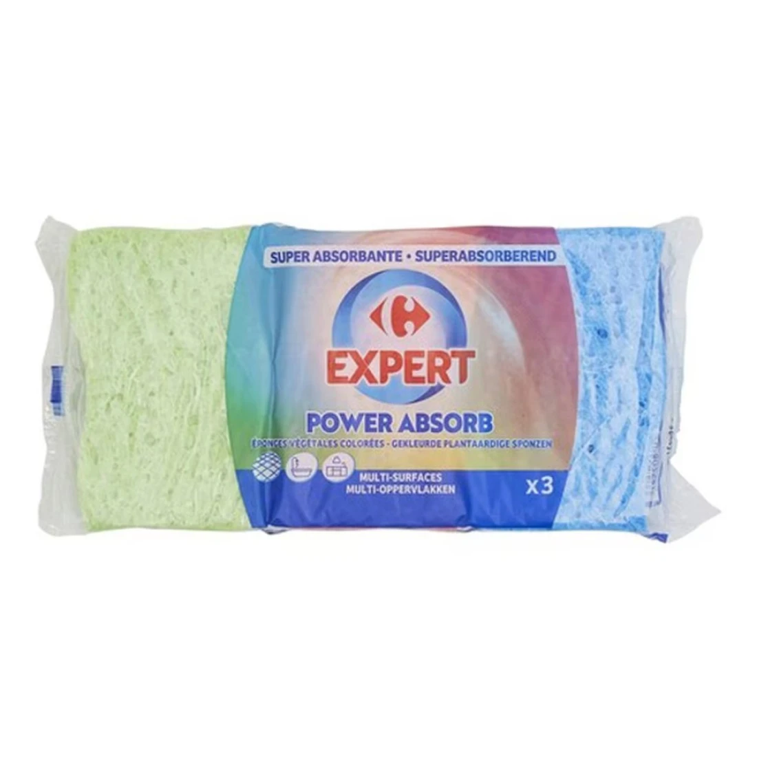 Carrefour Expert Power Absorb Multi-Surfaces Coloured Vegetable Sponges Pack of 3