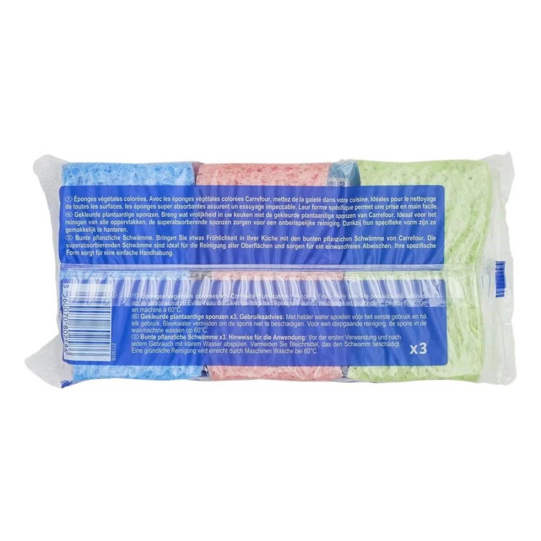 Carrefour Expert Power Absorb Multi-Surfaces Coloured Vegetable Sponges Pack of 3
