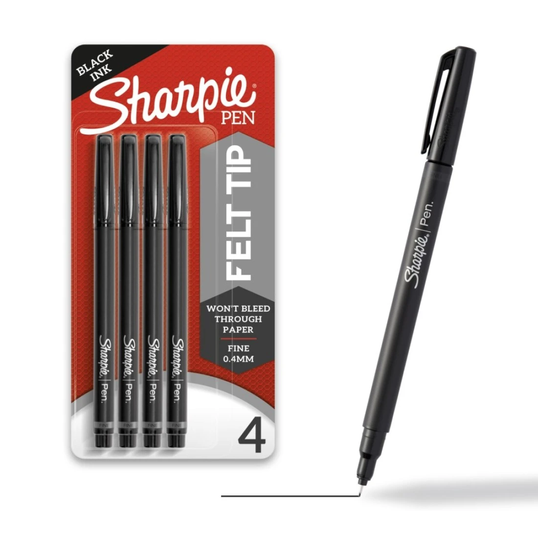 Sharpie Felt Tip Pens Fine Point 04Mm Felt Tip Markers Journaling Pens Art Markers Drawing Markers Black 4 Count
