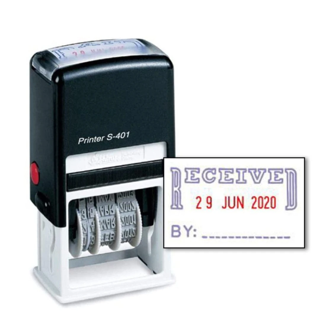 Recieved Stamp with Date, Self Inking Stamp for Office Business Supplies, Red Ink Date and Blue Text