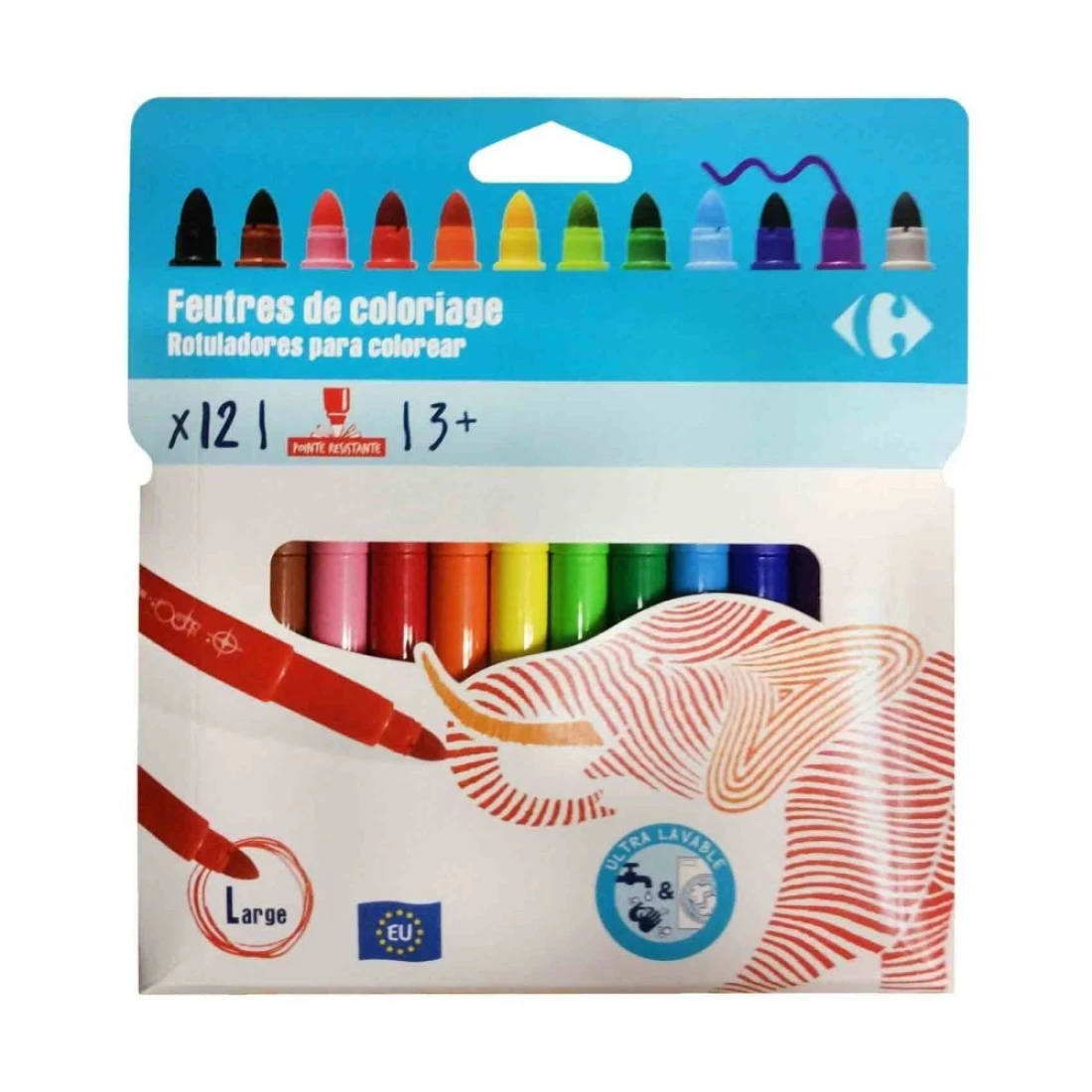 كارفور أقلام تحديد كبيرة الحجم قابلة للمسح 12 قطعة