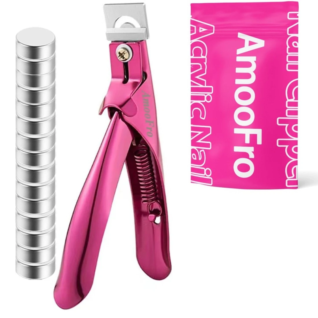 AmooFro Acrylic False Nail Clippers with Magnets Sizer Tip Cutter for False Nails with Length Measurement Adjustable Stainless Trimmer Manicure Tool for Salon Home Art