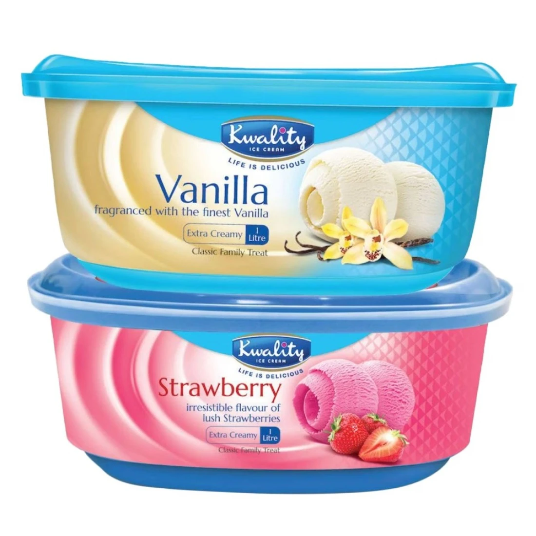 Kwality Vanilla Ice Cream 1L With Strawberry Ice Cream 1L Assorted