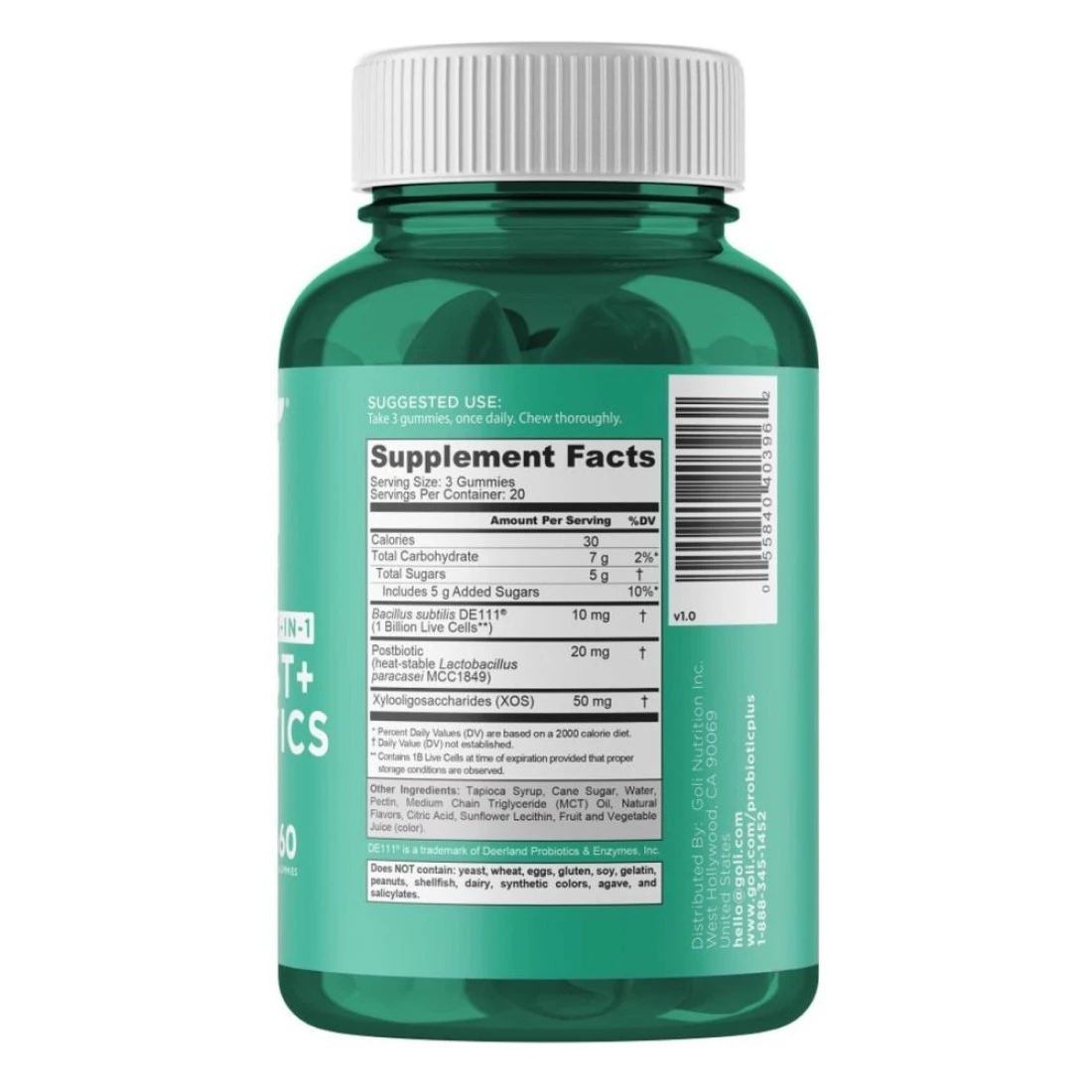 Goli Nutrition Pre Plus Post Plus Prebiotics Dietary Supplement Gummies, 60 Gummies