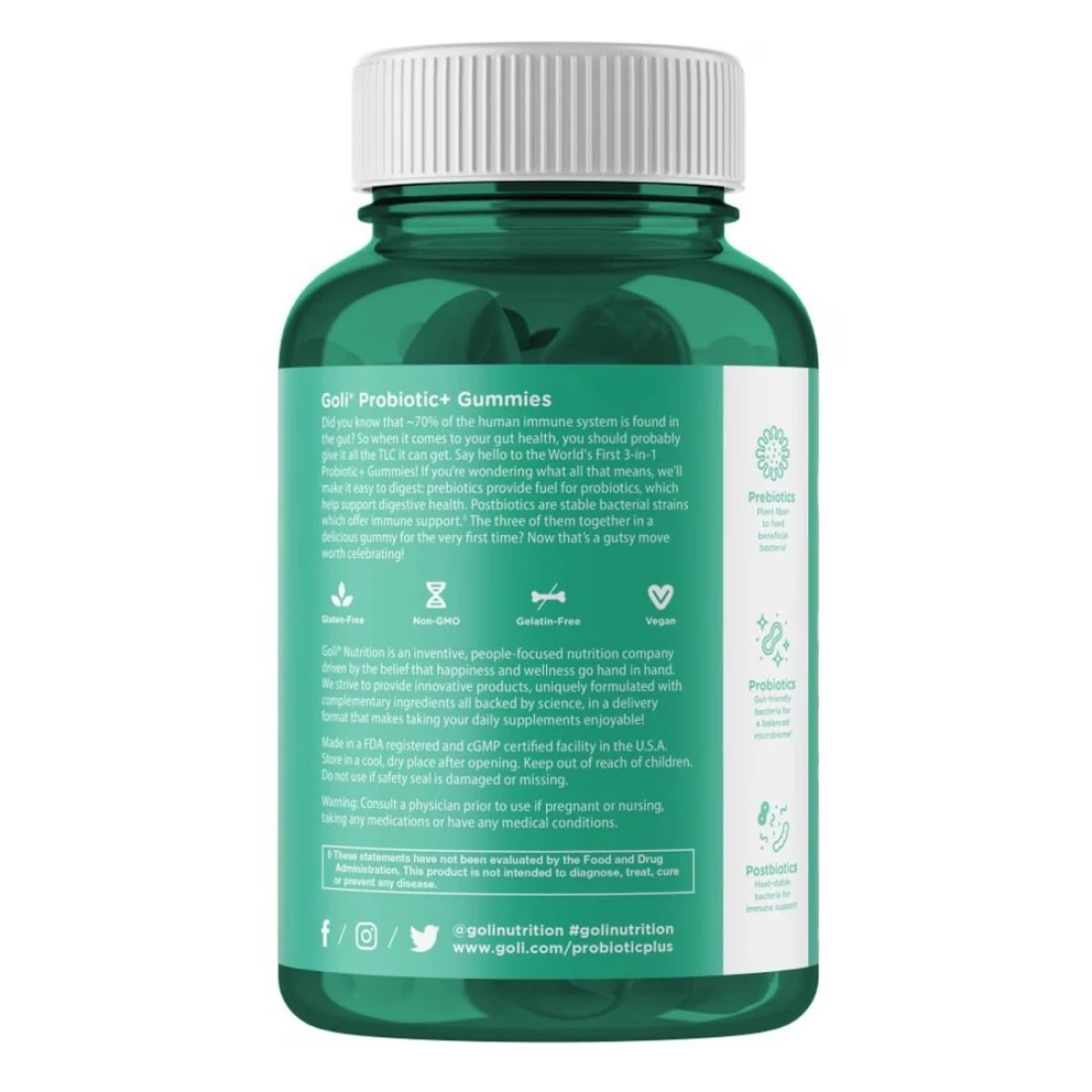 Goli Nutrition Pre Plus Post Plus Prebiotics Dietary Supplement Gummies, 60 Gummies