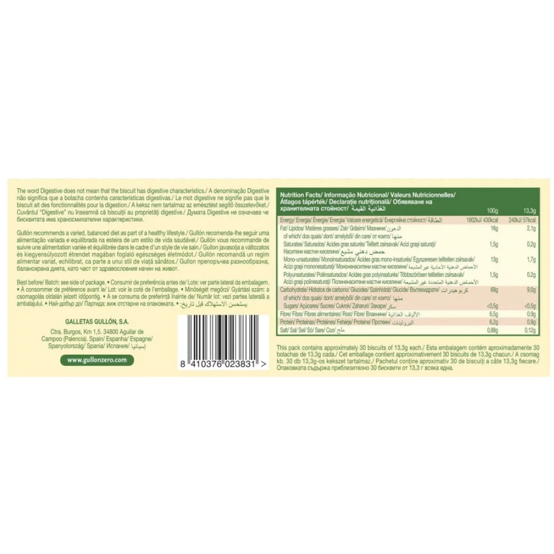 Gullon Diet Nature Sugar Free Digestive Biscuits, 400g