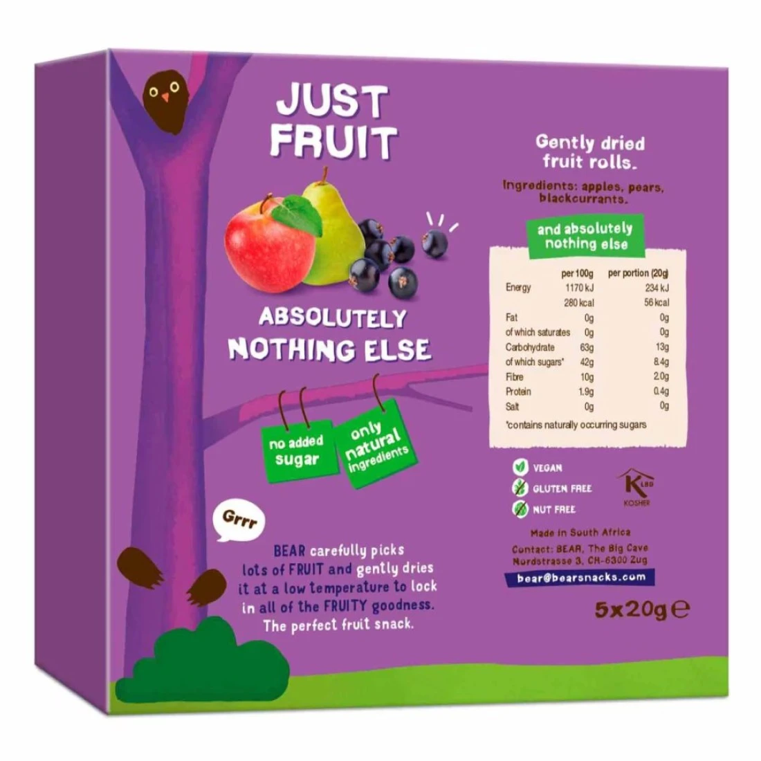 Bear No Added Sugar Blackcurrant Flavour Fruit Roll, 20g Pack of 5