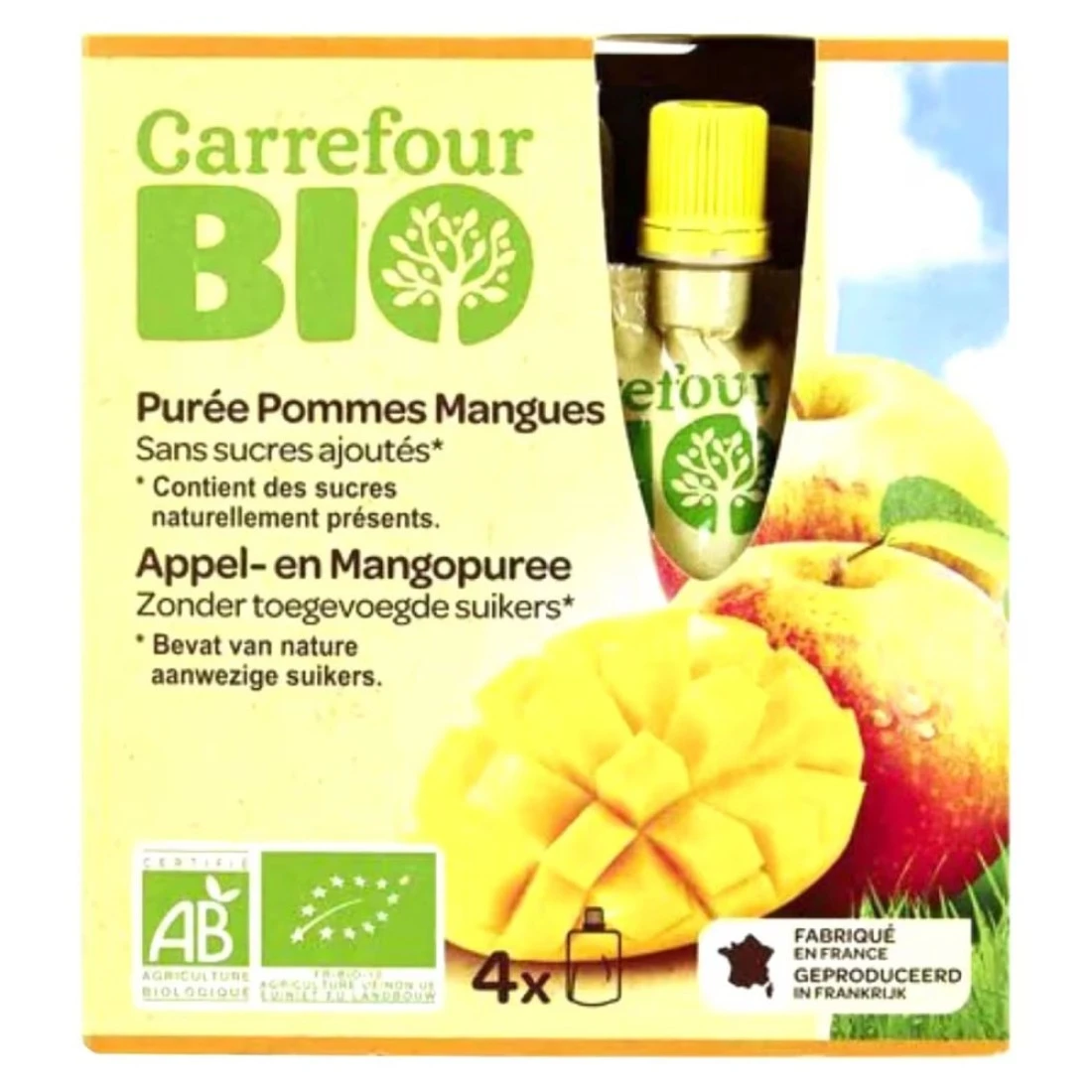 Carrefour Bio Organic Apple And Mango Compote 90g Pack of 4