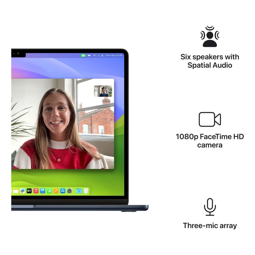 ابل ماك بوك إير 15 بوصة، 8 جيجابايت رام، 512 جيجابايت SSD، سماء الليل (شريحة M3، وحدة معالجة مركزية 8 أنوية ووحدة معالجة رسومات 10 أنوية، لوحة مفاتيح إنجليزية، MRYV3ZS/A)