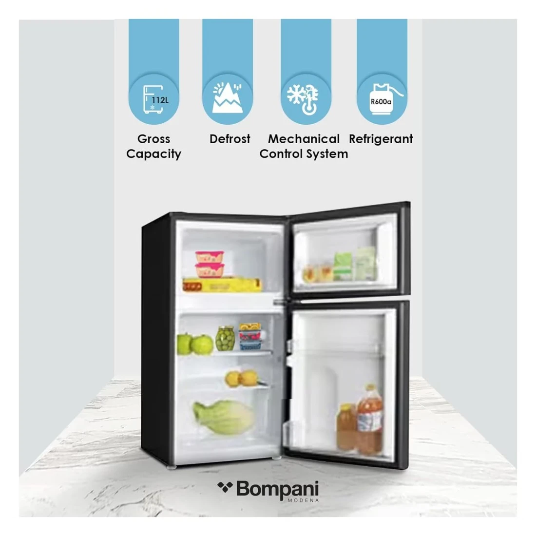 بومباني ثلاجة ذات الباب العلوي BR100SS سعة 100 لتر -أسود-