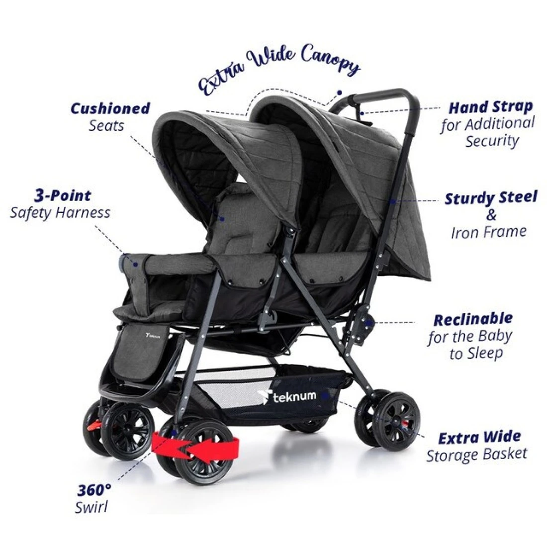 Teknum Double Stroller Combo - Dark Grey