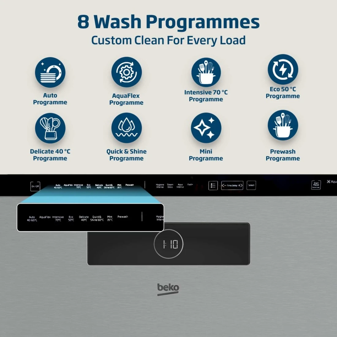 Beko Freestanding Dishwasher 15 Place Settings, 8 Programs,3 Racks,A++ Energy Rating,10 yrs warranty on Prosmart inverter motor,BDEN38523XQ(Stainless)